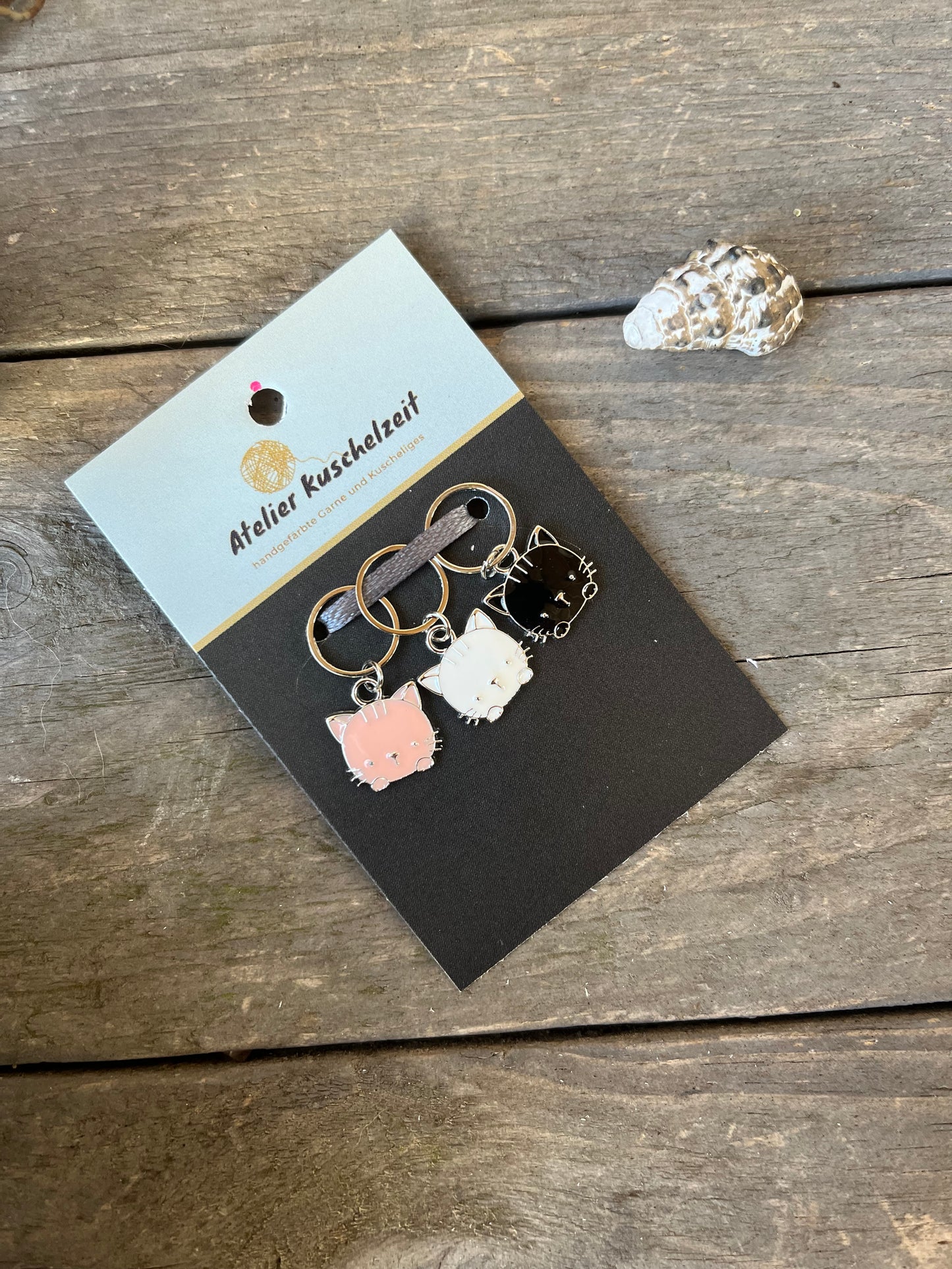 Maschenmarkierer "3 Katzenköpfe silber"