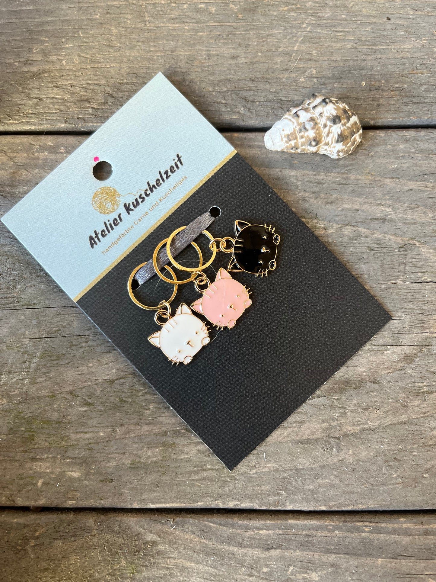 Maschenmarkierer "3 Katzenköpfe gold "